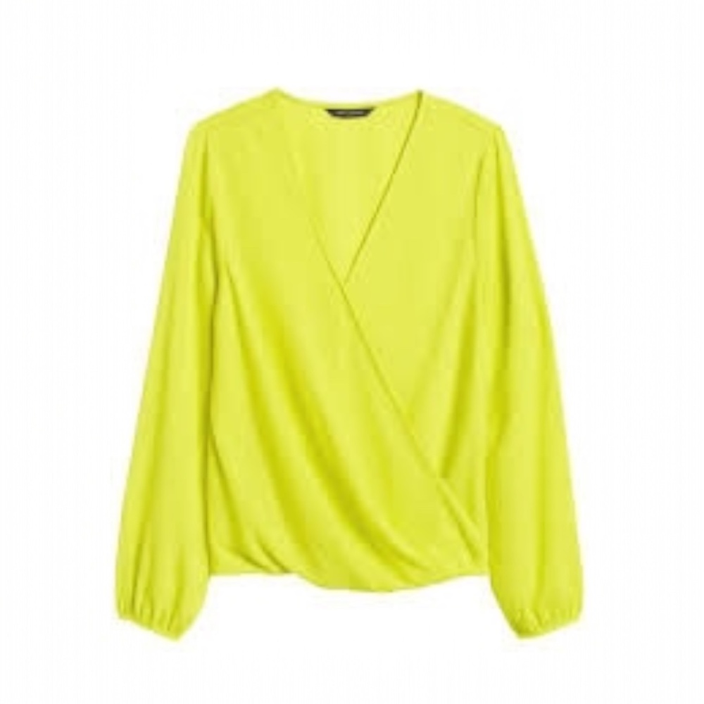 Neon [Banana Republic] Wrap-Effect V Neck Top | NWT Yellow Green Blouse | XS P